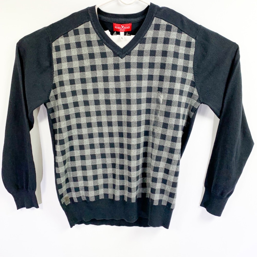 💫Marc Ecko Sweater Black Gray Size Large Plaid